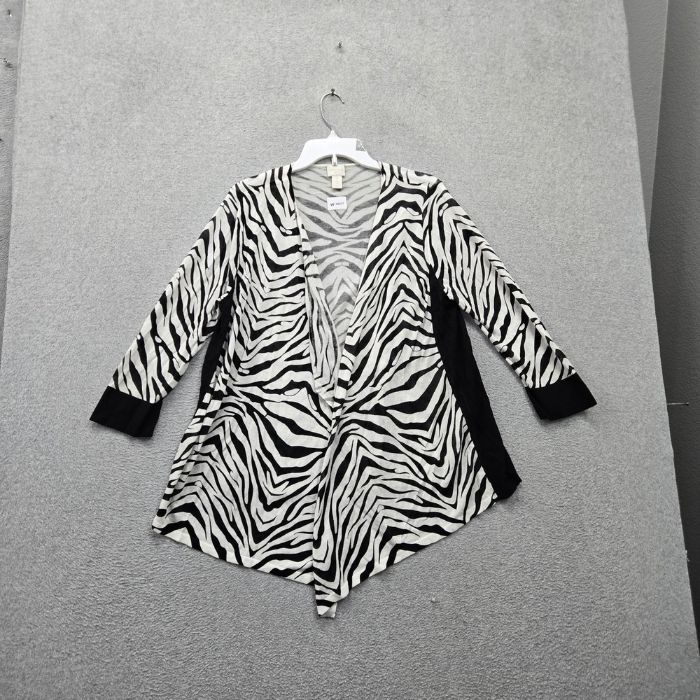 Chico's Women Sweater 3 Black Zebra Print Vicki Cardigan Open Front Drape Casual
